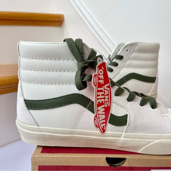 NWT Vans Sk8 Hi Leather Sneakers in Vintage Pop - Marshmallow Turtledove shoes - Picture 6 of 15